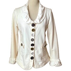 NEON BUDDHA Cream Ruffle Cardigan Ornamental Buttons Size S